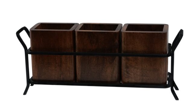 Iron Wood Cutlery Holder