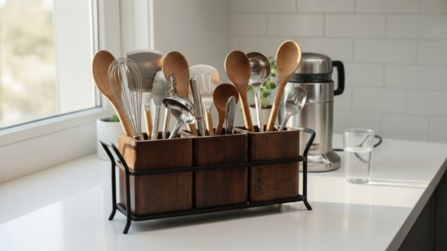 Iron & Wood Cutlery Holder
