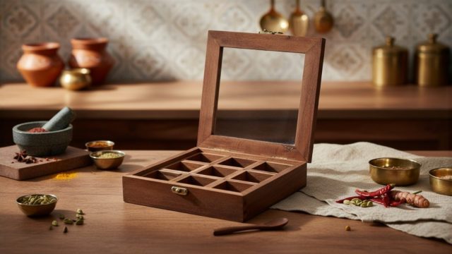 Wooden Spice Box with Compartments